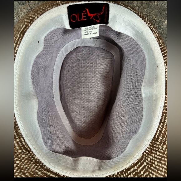 Vintage OLE Fedora Adult Mens OSFM Ivory & Tan Wool Textured Tweed Hat EUC - Picture 6 of 9